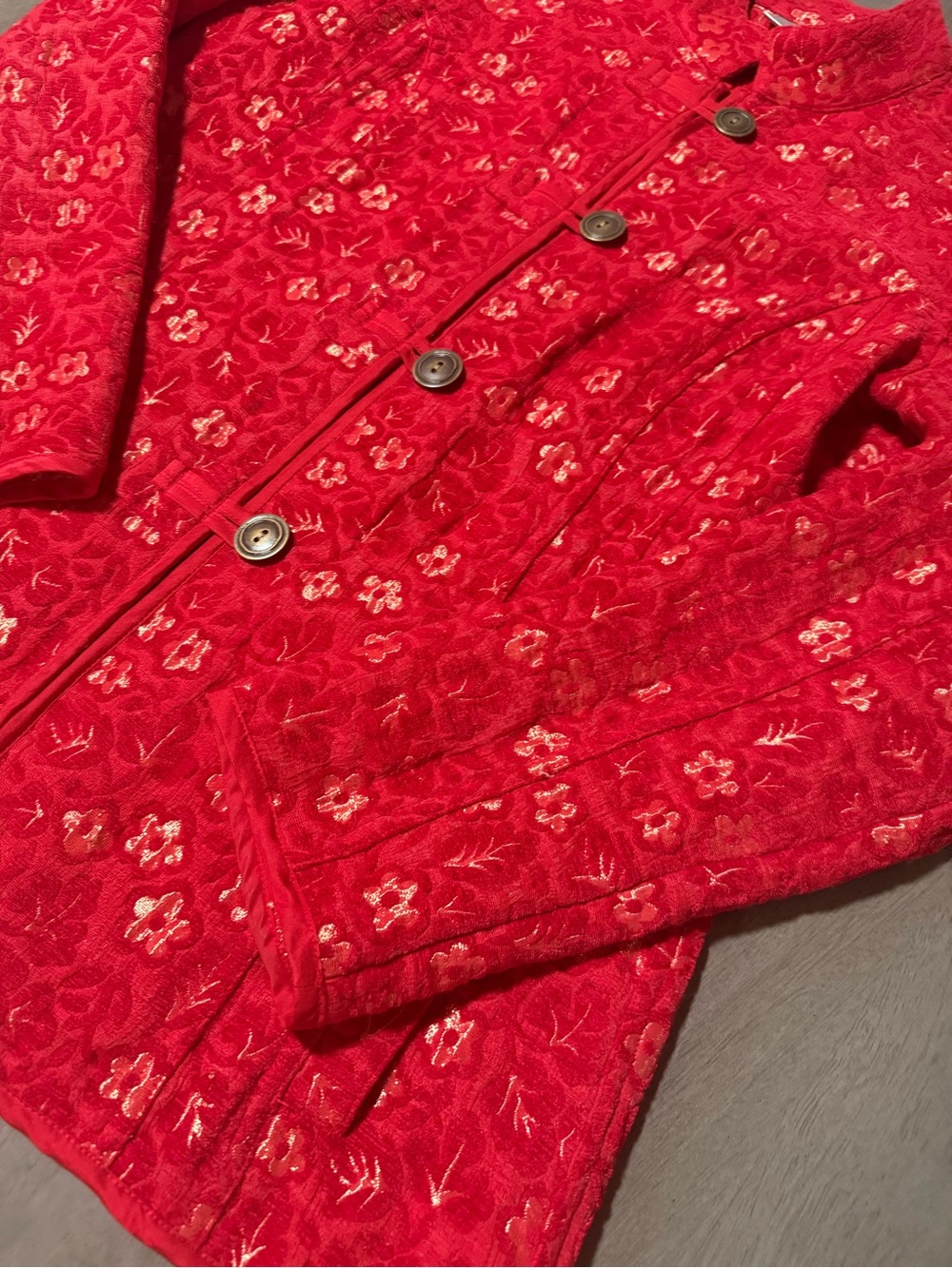 Chico's Red Embroidered Button-Front Jacket - Picture 2 of 8